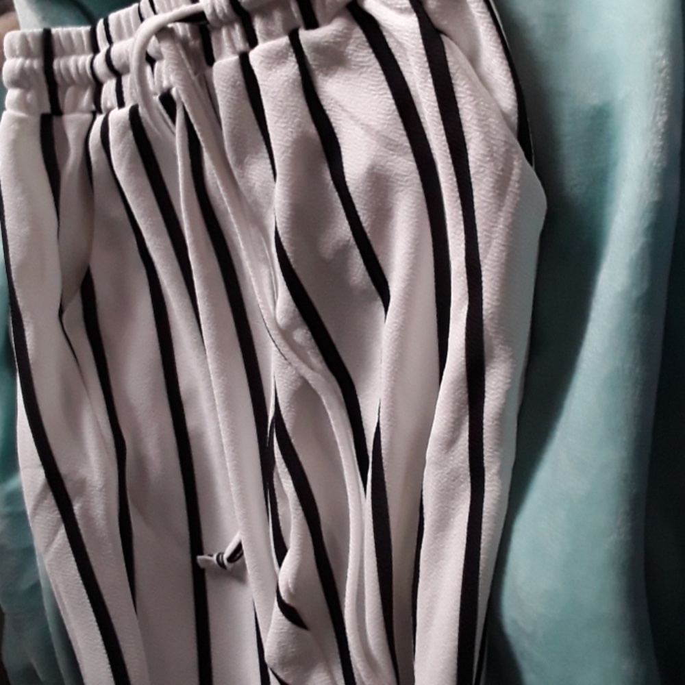 Black and white pinstripe pants